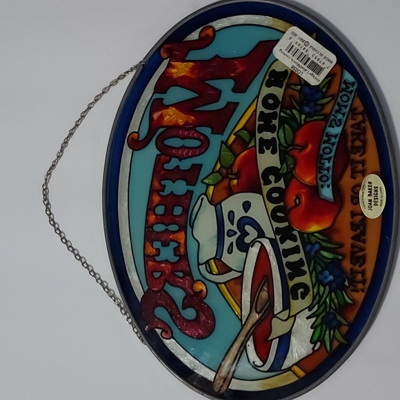 Vintage Stainglass Mothers Home Cooking Plaque w/Hanging Chain 2001. EUC - Picture 3 of 6